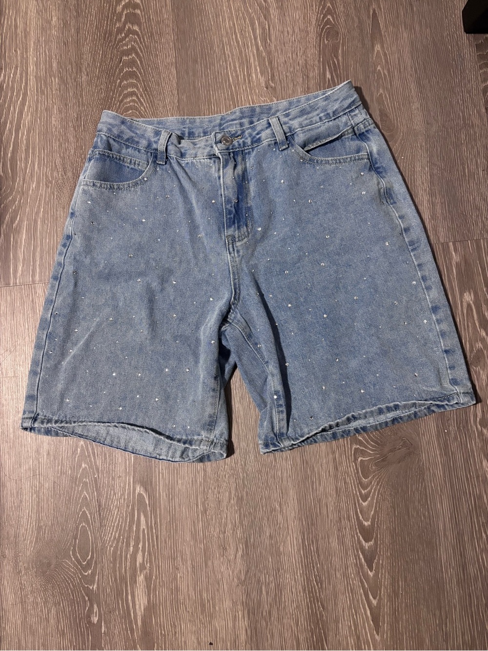 SHEIN Light Blue Denim Shorts with Rhinestone Dots
